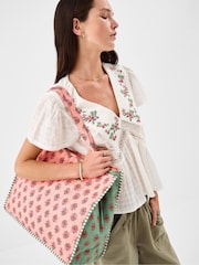 Accessorize Pink Floral Block Print Quilted Shopper Bag - Image 3 of 3