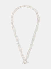Accessorize Silver Tone Sterling Silver-Plated Molten Link T-Bar Necklace - Image 1 of 2