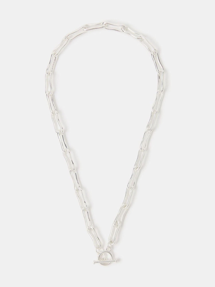 Accessorize Silver Tone Sterling Silver-Plated Molten Link T-Bar Necklace - Image 1 of 2 Accessorize Silver Tone Sterling Silver-Plated Molten Link T-Bar Necklace - Image 1 of 2