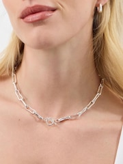 Accessorize Silver Tone Sterling Silver-Plated Molten Link T-Bar Necklace - Image 2 of 2