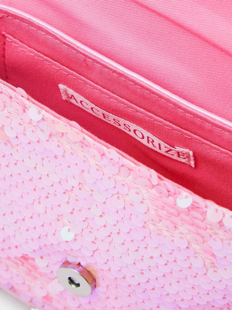 Angels By Accessorize Pink Girls Floral Embroidered Sequin Bag - Image 2 of 2