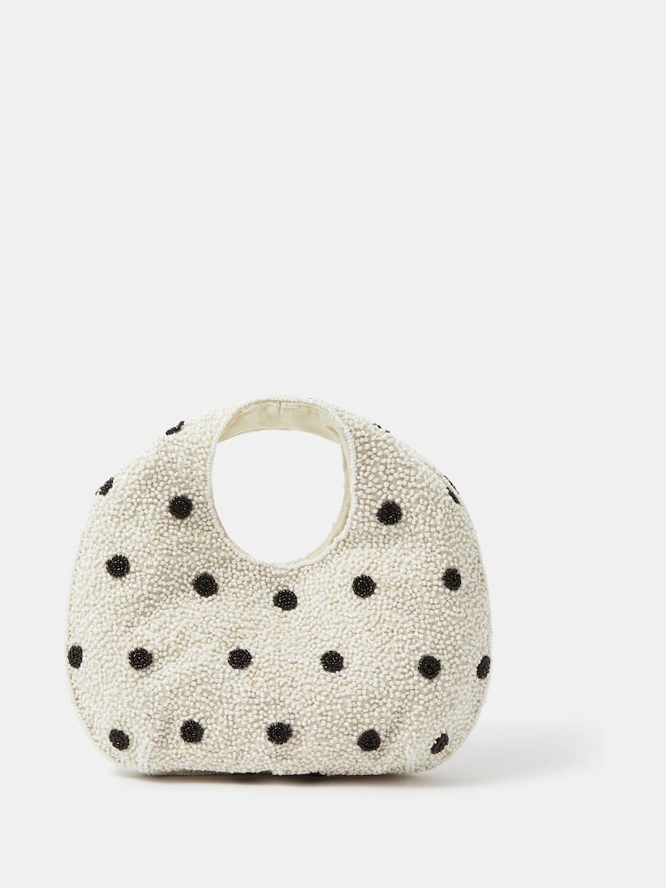 Accessorize Cream Polka Dot Beaded Handheld Bag - Image 1 of 3