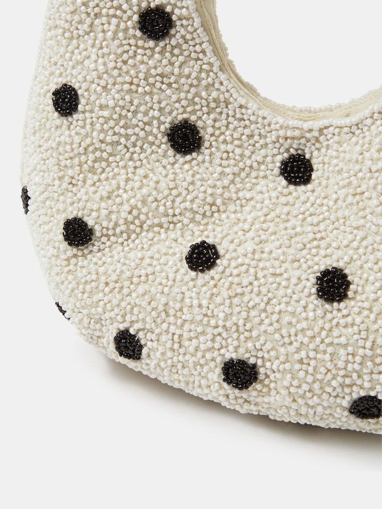 Accessorize Cream Polka Dot Beaded Handheld Bag - Image 2 of 3