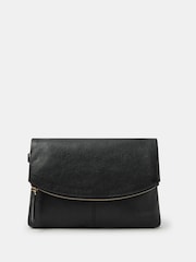 Accessorize Black Curved Foldover Leather Wristlet Bag - Image 1 of 3