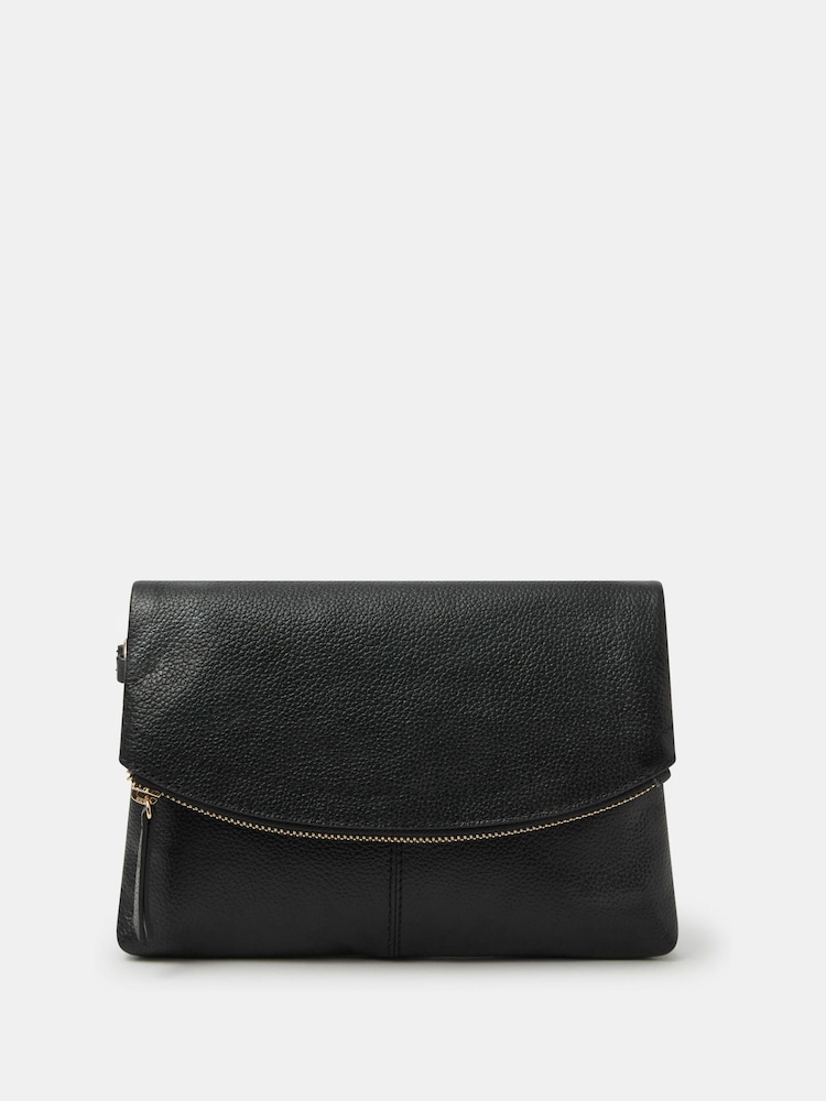 Accessorize Black Curved Foldover Leather Wristlet Bag - Image 1 of 3 Accessorize Black Curved Foldover Leather Wristlet Bag - Image 1 of 3