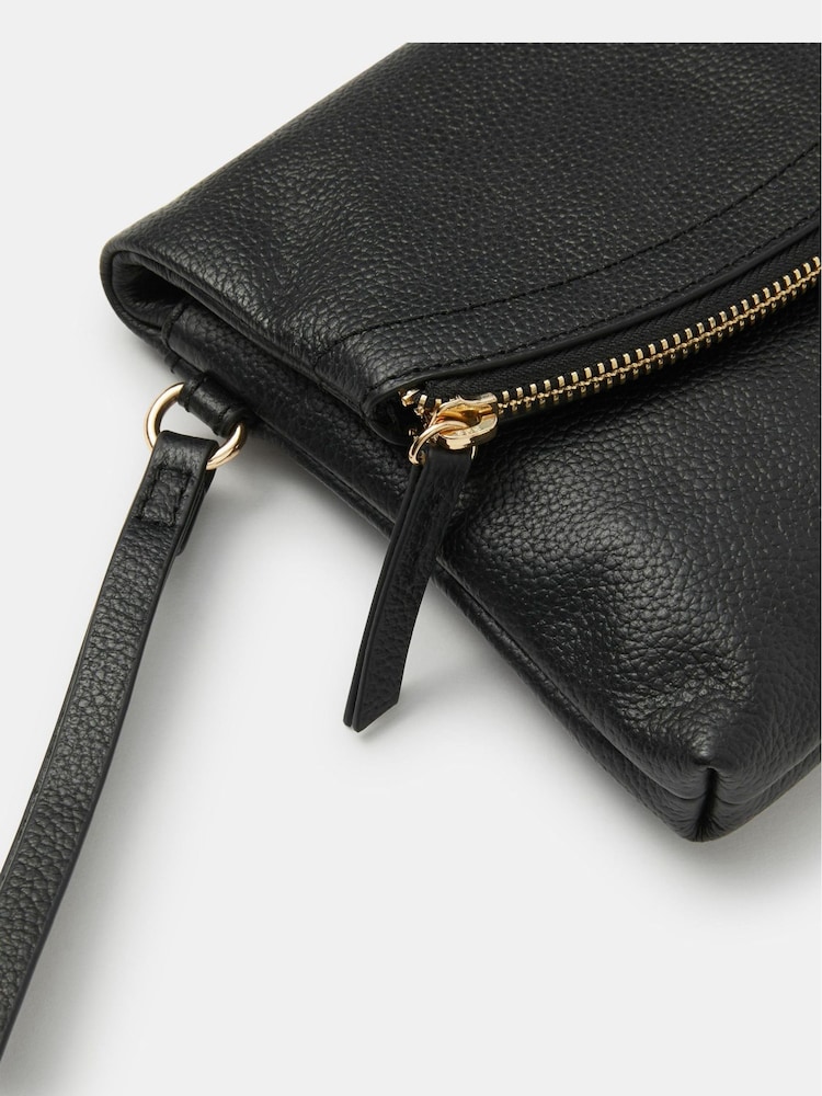 Accessorize Black Curved Foldover Leather Wristlet Bag - Image 2 of 3 Accessorize Black Curved Foldover Leather Wristlet Bag - Image 2 of 3