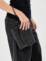 Accessorize Black Curved Foldover Leather Wristlet Bag - Image 3 of 3