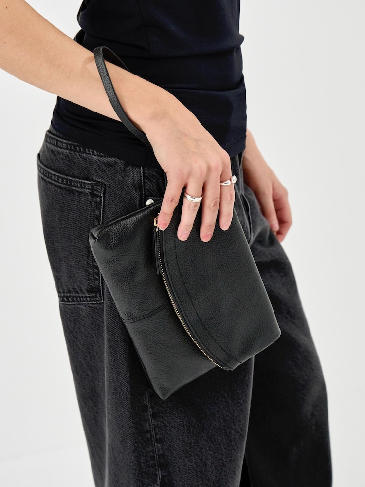 Accessorize Black Curved Foldover Leather Wristlet Bag - Image 3 of 3 Accessorize Black Curved Foldover Leather Wristlet Bag - Image 3 of 3