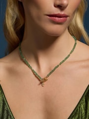 Accessorize Green 14ct Gold-Plated Healing Stone Bead T-Bar Necklace - Image 2 of 2