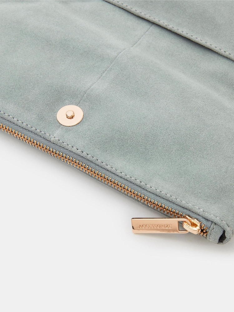 Accessorize Blue Foldover Suede Wristlet Bag - Image 2 of 3