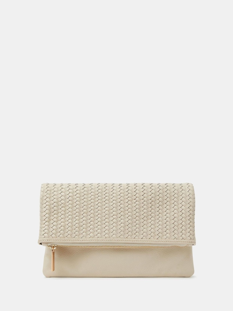 Accessorize Cream Woven Leather Clutch Bag - Image 2 of 3 Accessorize Cream Woven Leather Clutch Bag - Image 2 of 3