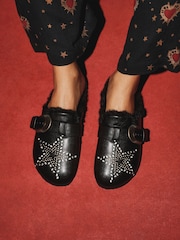 Rockett St George Black Studded Star Footbed Mule Slippers - Image 2 of 3