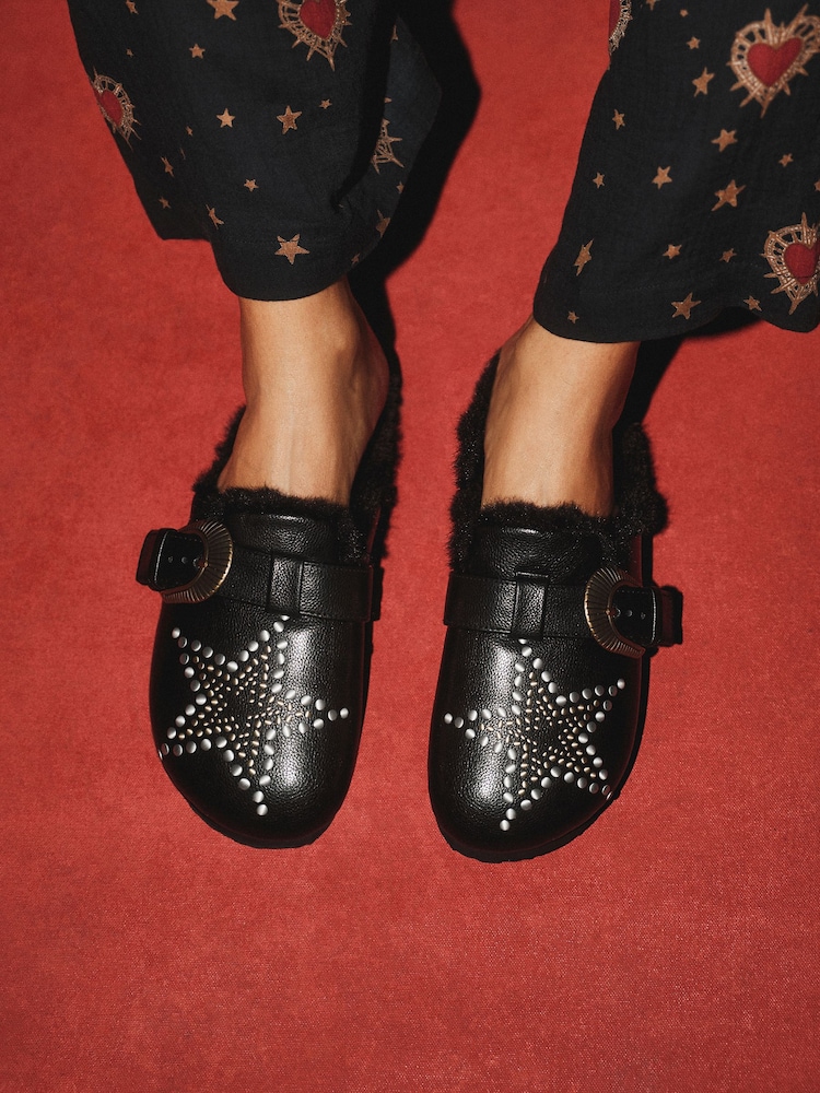 Rockett St George Black Studded Star Footbed Mule Slippers - Image 2 of 3