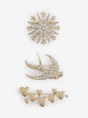 Rockett St George Gold Tone Sparkle Brooches 3 Pack - Image 3 of 7