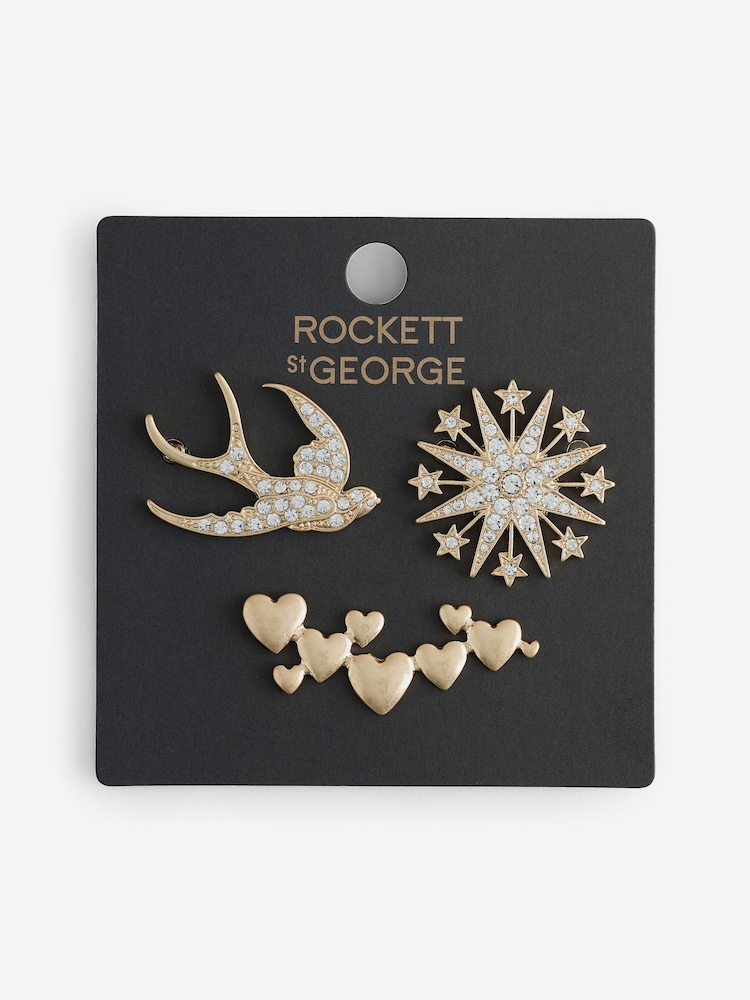 Rockett St George Gold Tone Sparkle Brooches 3 Pack - Image 7 of 7