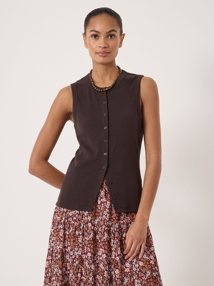 Hush Brown Ayana Button Ribbed Vest - Image 1 of 5