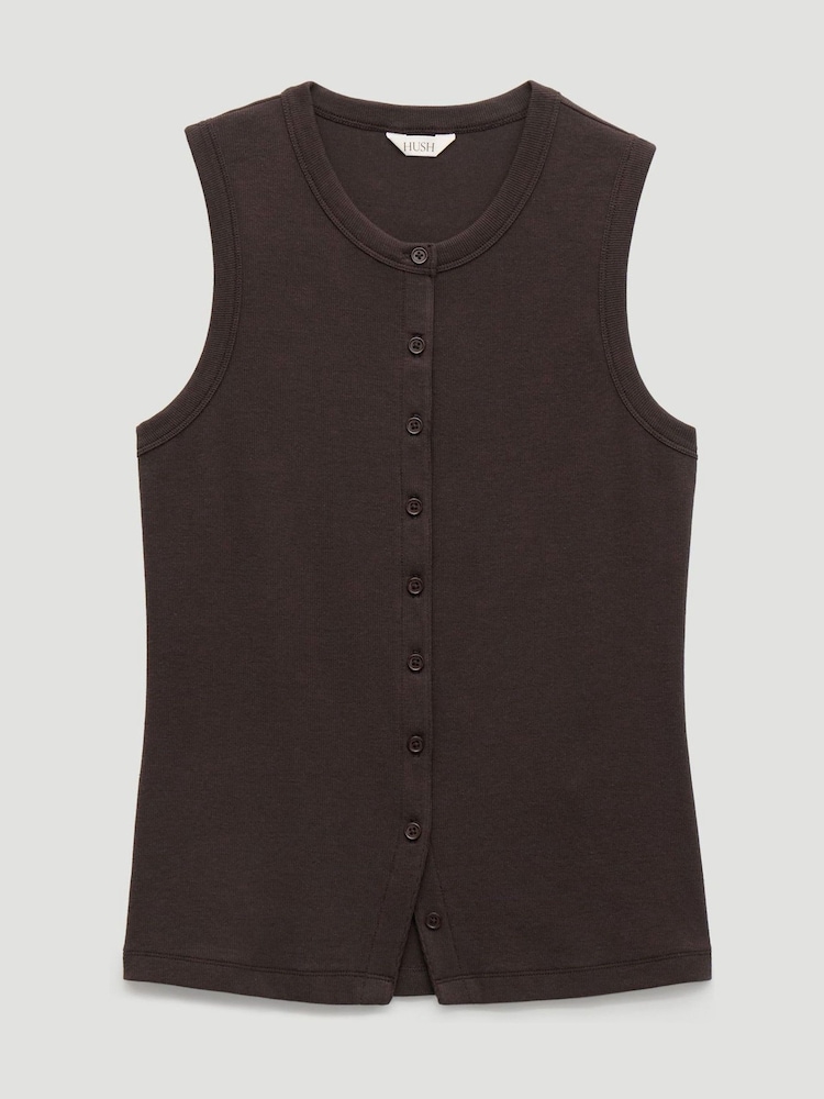 Hush Brown Ayana Button Ribbed Vest - Image 5 of 5