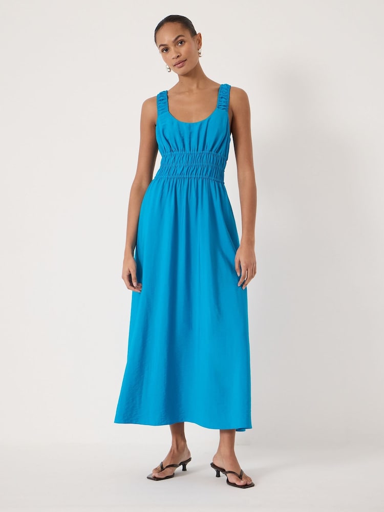 Hush Blue Air Flow Gathered Straps Midi Dress - Image 1 of 5 Hush Blue Air Flow Gathered Straps Midi Dress - Image 1 of 5