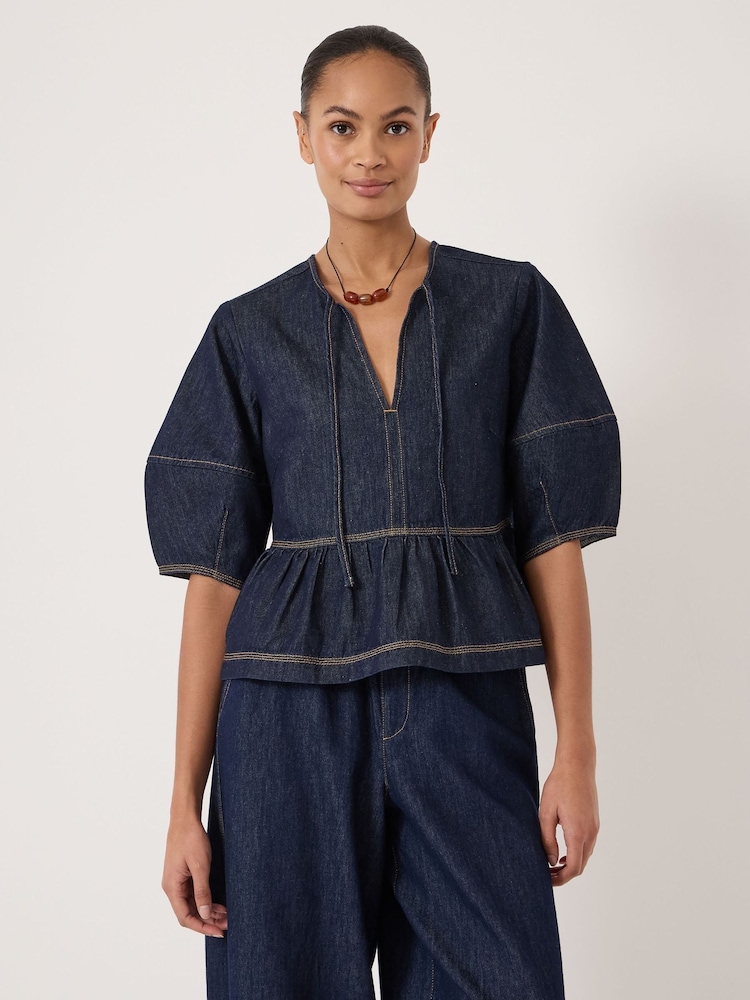 Hush Blue Betty Barrel Sleeve Denim Top - Image 1 of 5