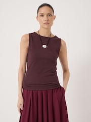 Hush Brown Micah Boat Neck Cotton Ribbed Vest - Image 1 of 5