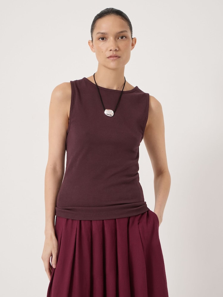 Hush Brown Micah Boat Neck Cotton Ribbed Vest - Image 1 of 5