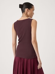 Hush Brown Micah Boat Neck Cotton Ribbed Vest - Image 3 of 5