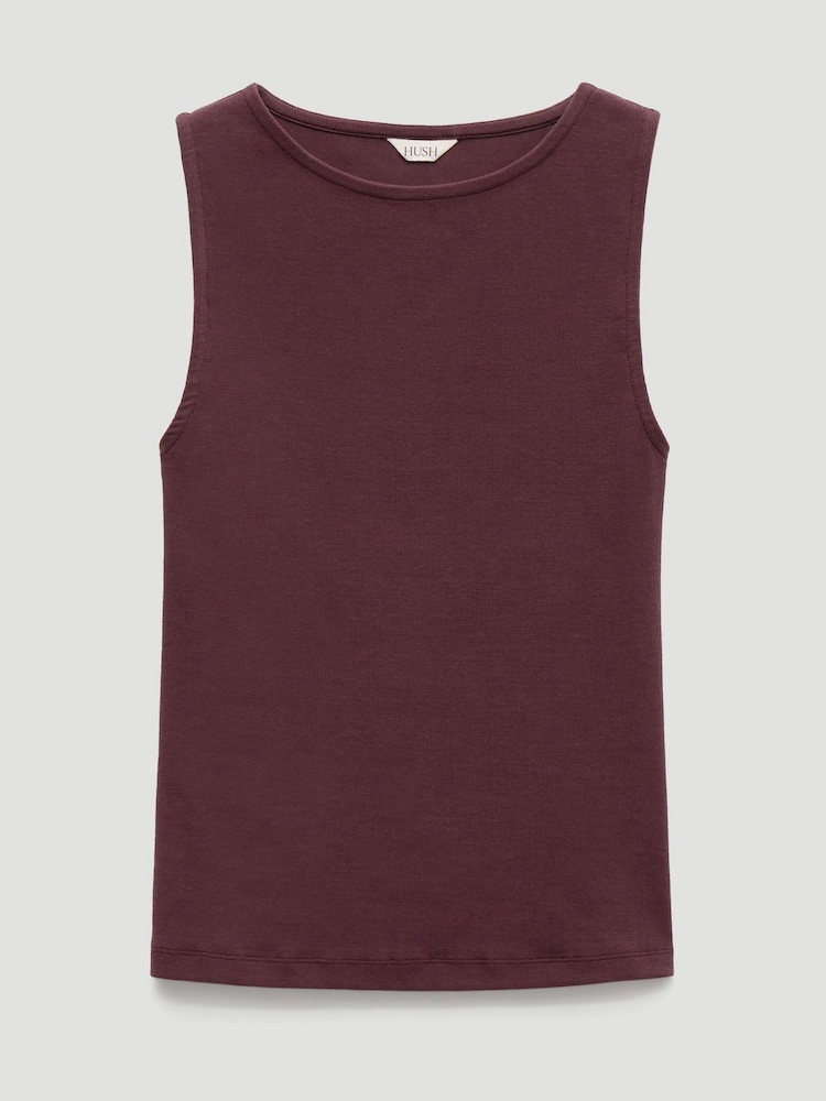 Hush Brown Micah Boat Neck Cotton Ribbed Vest - Image 5 of 5