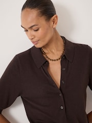 Hush Brown Fine Knit Short Sleeve Polo Top - Image 6 of 7