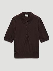 Hush Brown Fine Knit Short Sleeve Polo Top - Image 7 of 7