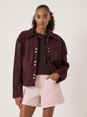 Hush Red Oona Fringe Suede Jacket - Image 1 of 5