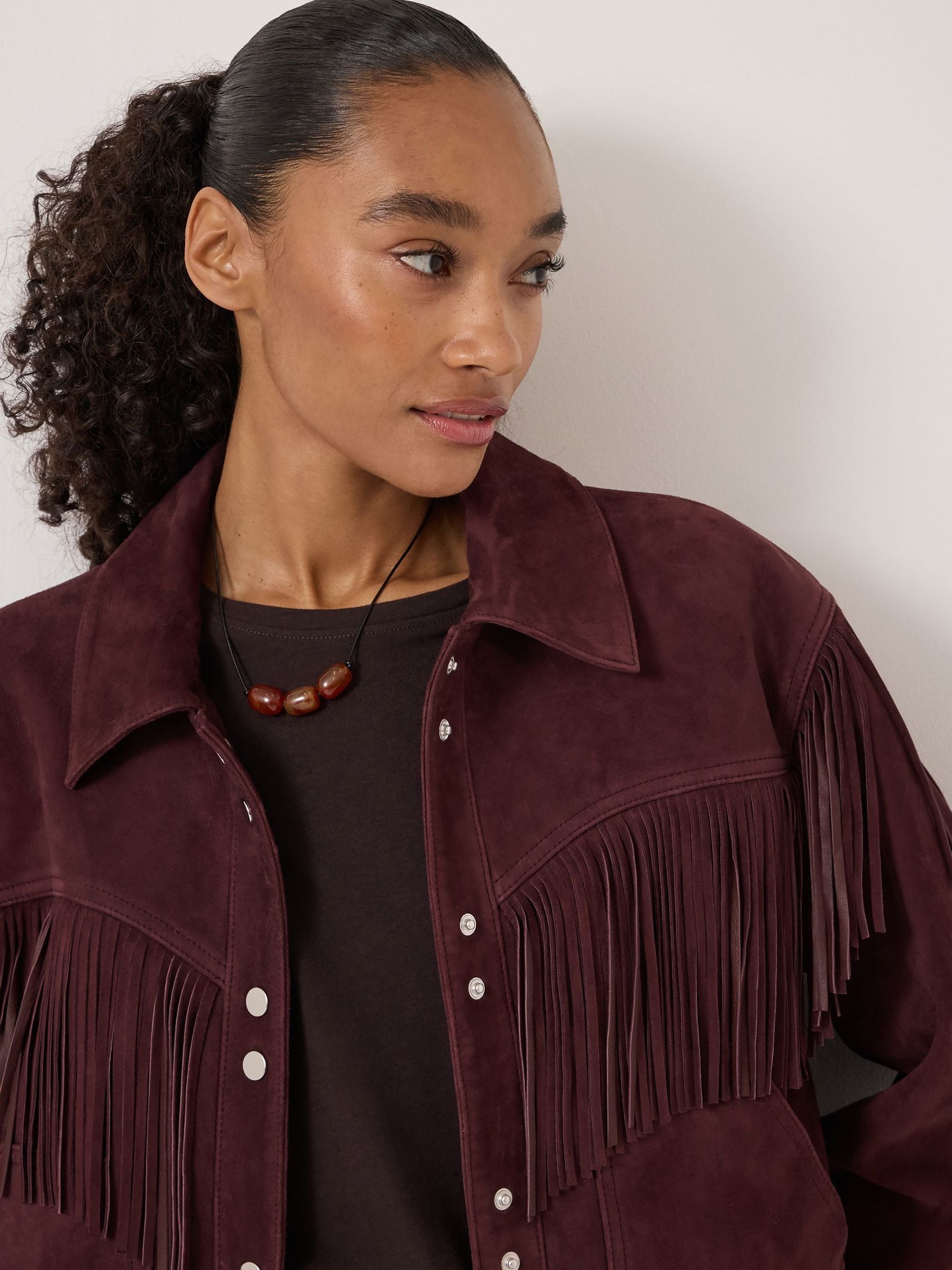 Buy Hush Red Oona Fringe Suede Jacket from the Next UK online shop