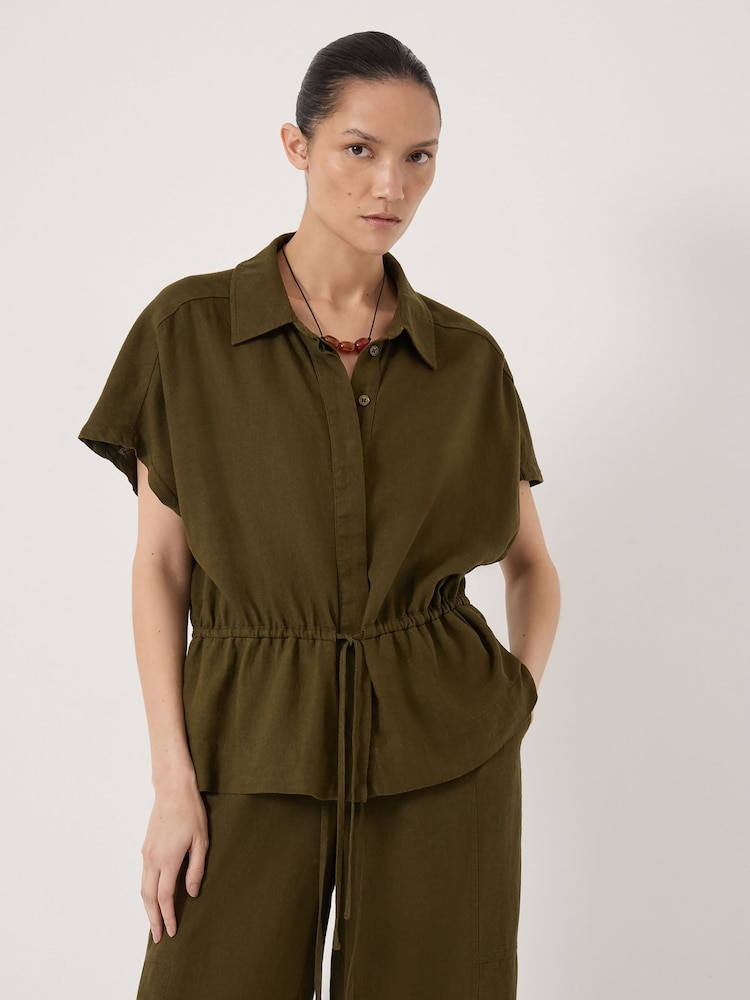 Hush Green Mirai Linen Short Sleeve Shirt - Image 2 of 5 Hush Green Mirai Linen Short Sleeve Shirt - Image 2 of 5