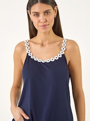 Roman Blue Daisy Strap Sleeve Vest Top - Image 4 of 5