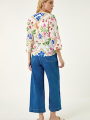 Roman White Floral Tie Front Blouse - Image 3 of 5