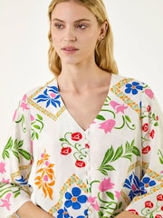 Roman White Floral Tie Front Blouse - Image 4 of 5