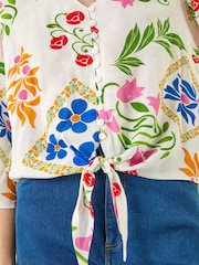 Roman White Floral Tie Front Blouse - Image 5 of 5