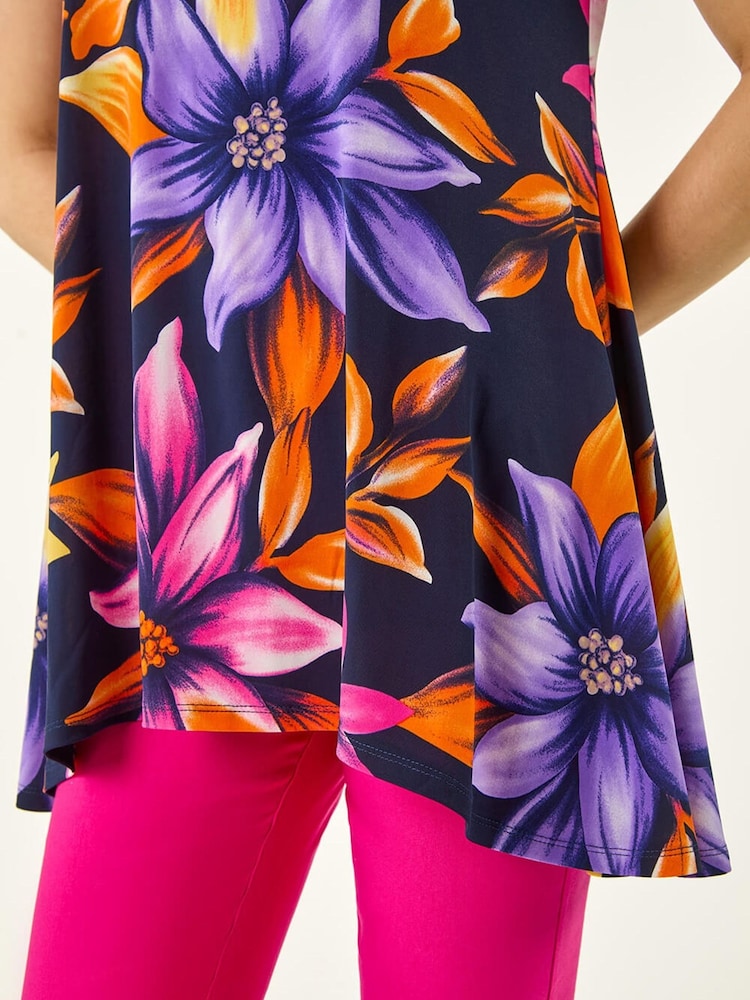 Roman Blue Floral Print Hanky Hem Tunic Top - Image 6 of 6 Roman Blue Floral Print Hanky Hem Tunic Top - Image 6 of 6
