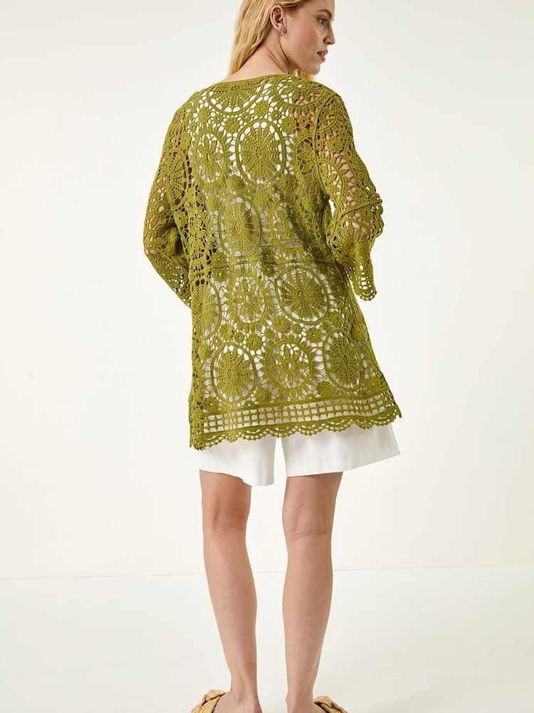 Roman Green Floral Crochet Tunic Top - Image 2 of 5 Roman Green Floral Crochet Tunic Top - Image 2 of 5