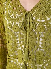 Roman Green Floral Crochet Tunic Top - Image 5 of 5