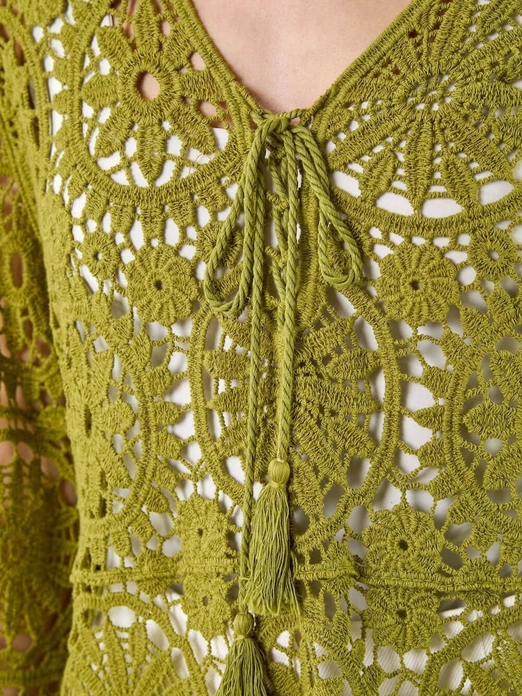 Roman Green Floral Crochet Tunic Top - Image 5 of 5 Roman Green Floral Crochet Tunic Top - Image 5 of 5