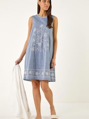 Roman Blue Embroidered Swing Mini Dress - Image 2 of 5