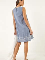 Roman Blue Embroidered Swing Mini Dress - Image 3 of 5
