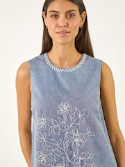 Roman Blue Embroidered Swing Mini Dress - Image 4 of 5