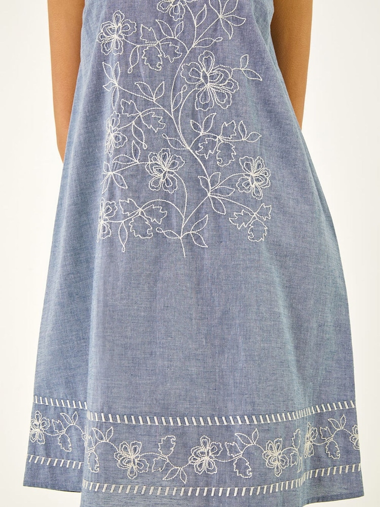 Roman Blue Embroidered Swing Mini Dress - Image 5 of 5 Roman Blue Embroidered Swing Mini Dress - Image 5 of 5