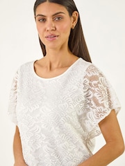 Roman White Lace Stretch Banded Hem Top - Image 4 of 5