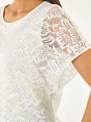 Roman White Lace Stretch Banded Hem Top - Image 5 of 5