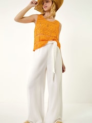 Roman Orange Crochet Knit Vest - Image 1 of 5