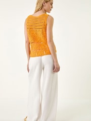 Roman Orange Crochet Knit Vest - Image 2 of 5