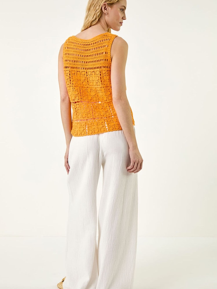 Roman Orange Crochet Knit Vest - Image 2 of 5 Roman Orange Crochet Knit Vest - Image 2 of 5
