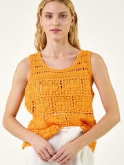 Roman Orange Crochet Knit Vest - Image 3 of 5